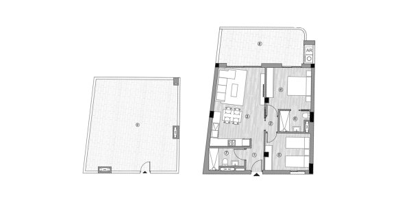 Penthouse floor plan, 2 bedrooms in ALEGRIA 25 No. 11 (2D)